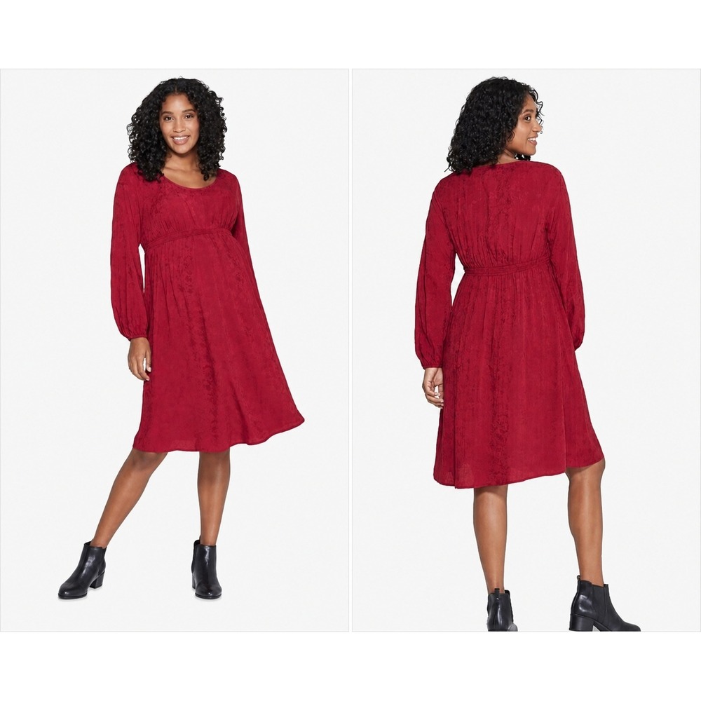 Isabel Maternity Red Floral Jacquard Empire Waist Midi Dress Small NEW